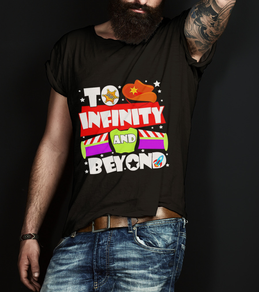 To Infinity And Beyond Toy Story Sheriff Badge Cowboy Hat Rocket T-Shirt