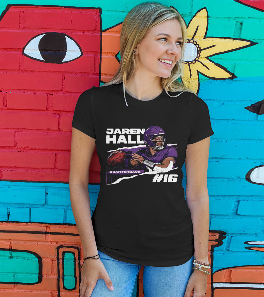 Jaren Hall Minnesota Quarterback #16 Torn Football T-Shirt
