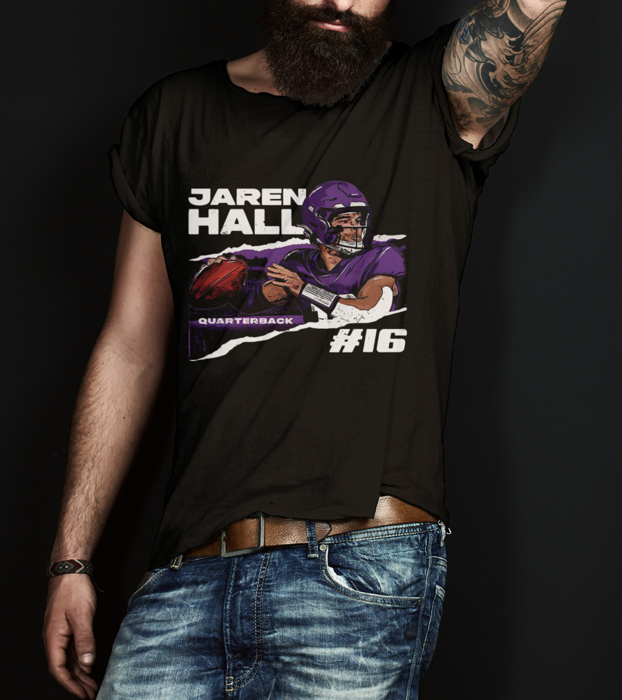 Jaren Hall Minnesota Quarterback #16 Torn Football T-Shirt