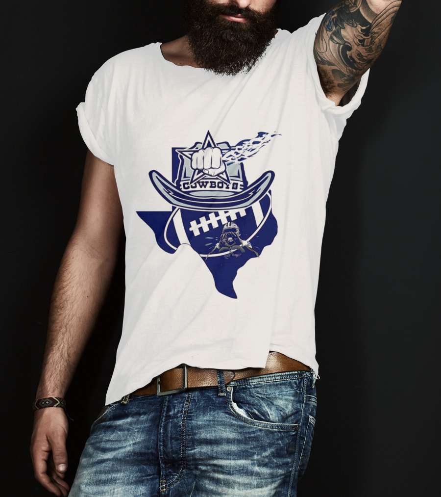 Texas Cowboys Star Hat Fist Football Map T-Shirt
