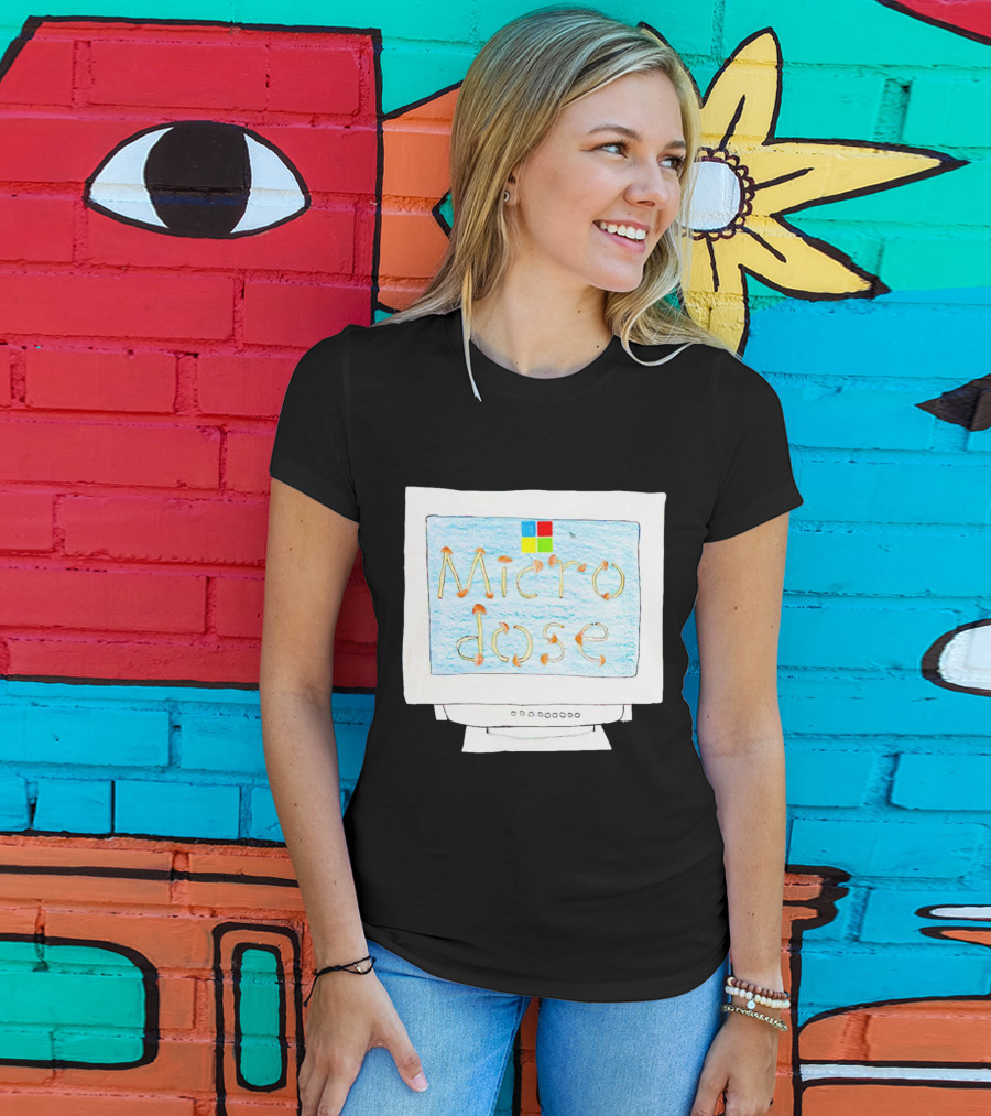 Microdose Windows Parody With Magic Mushrooms On Vintage Computer Screen T-Shirt