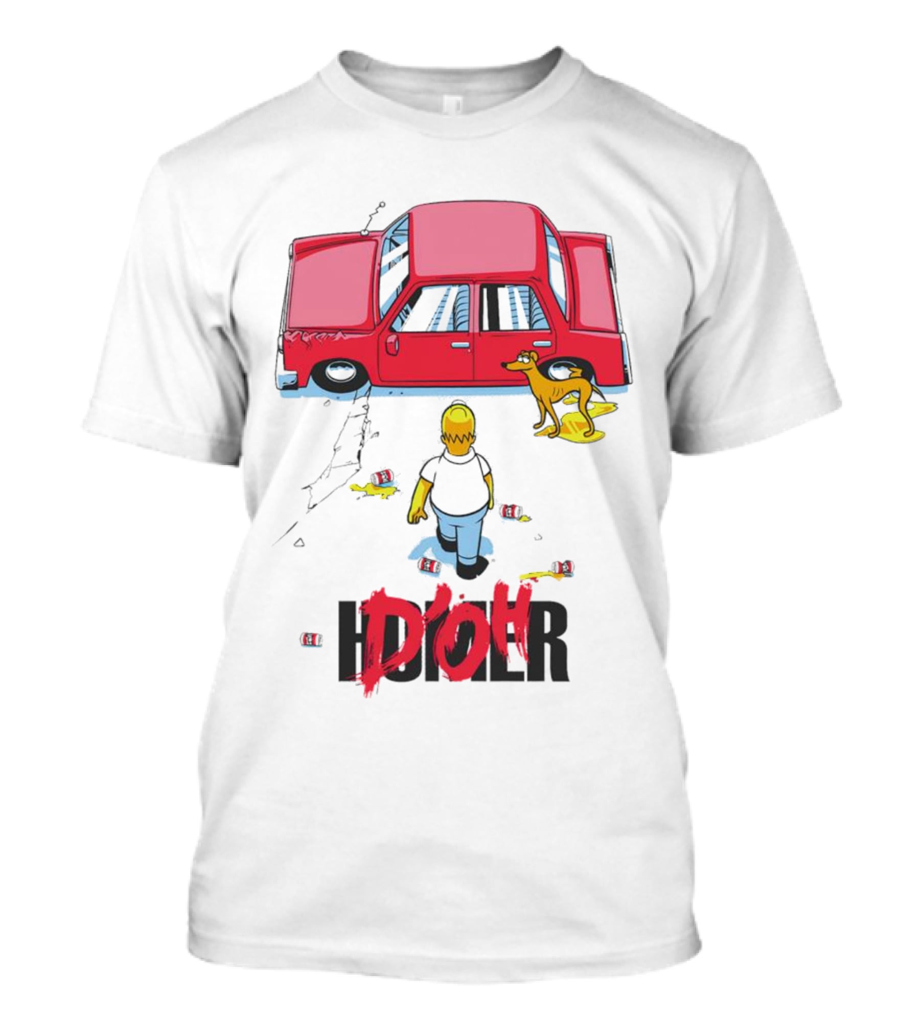 The Simpsons D’Oh Homer Red Car And Dog T-Shirt