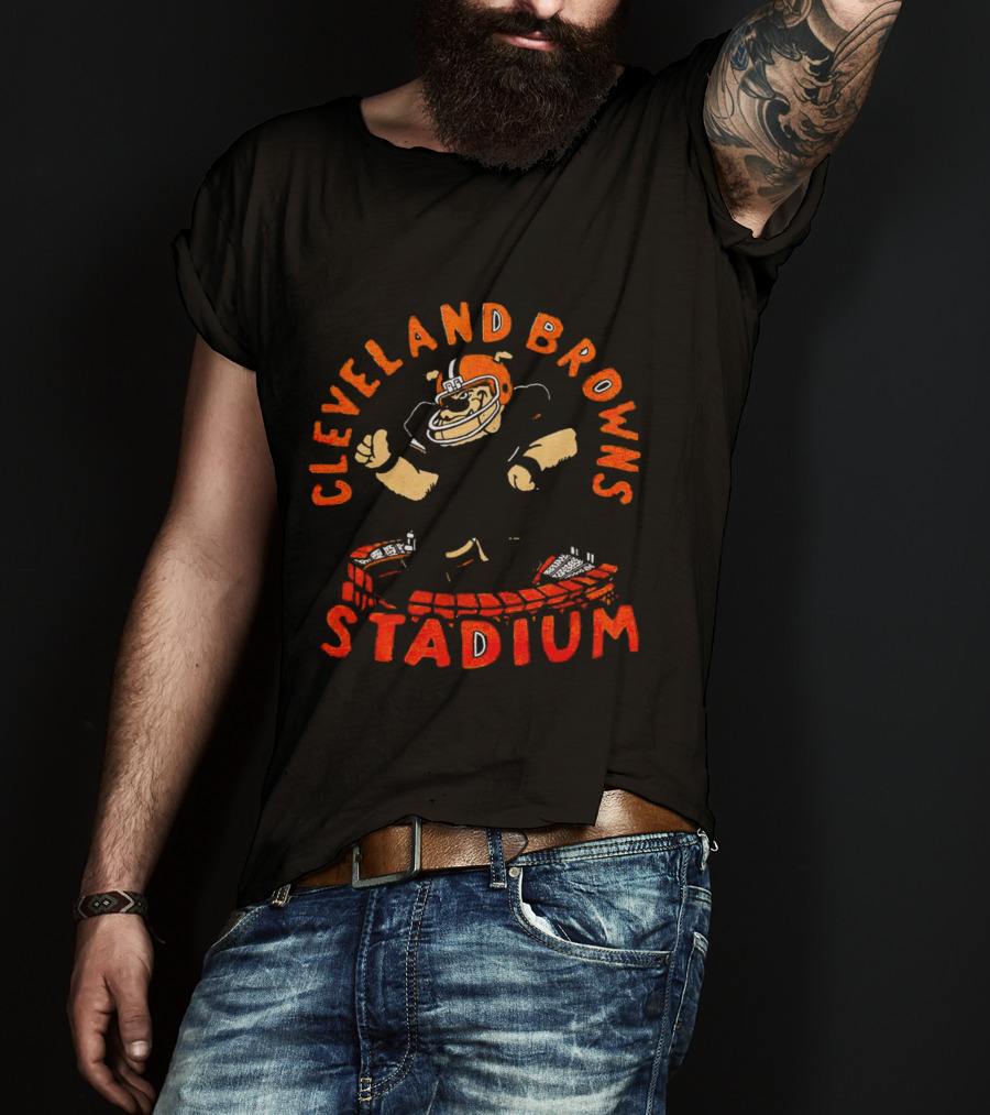 Cleveland Browns Stadium Mascot With Helmet And Arena T-Shirt