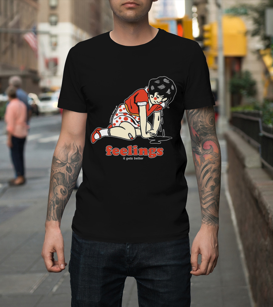Feelings It Gets Better Vintage Cartoon Girl red Polka Dot Dress T-Shirt