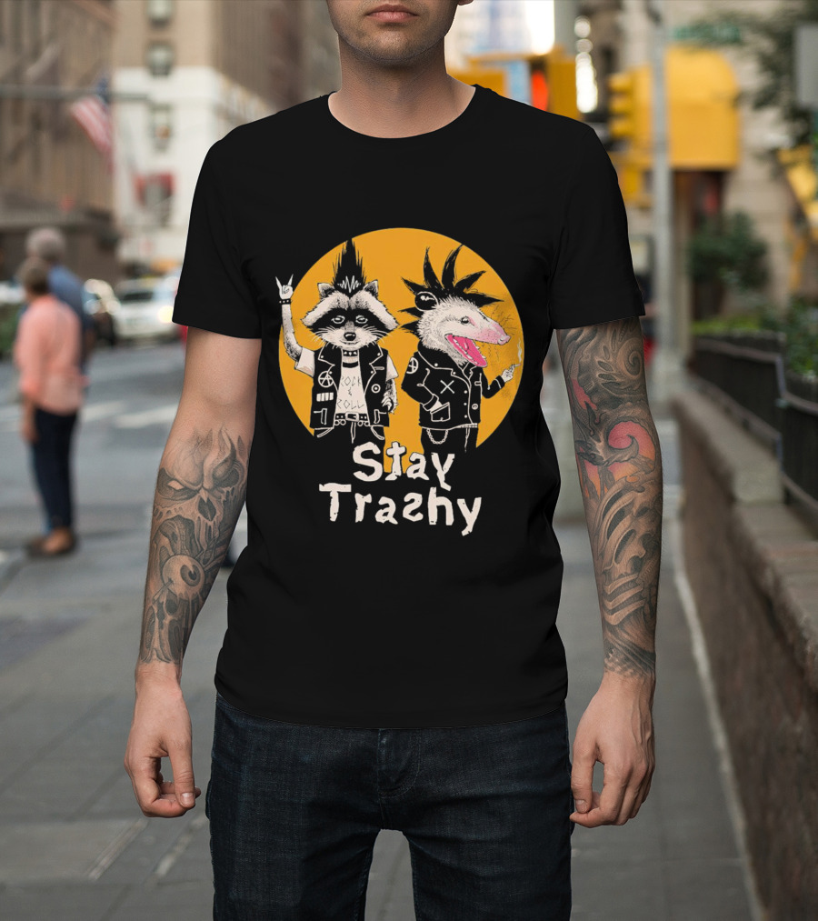 Stay Trashy Rock and Roll Punk Raccoon and Possum T-Shirt