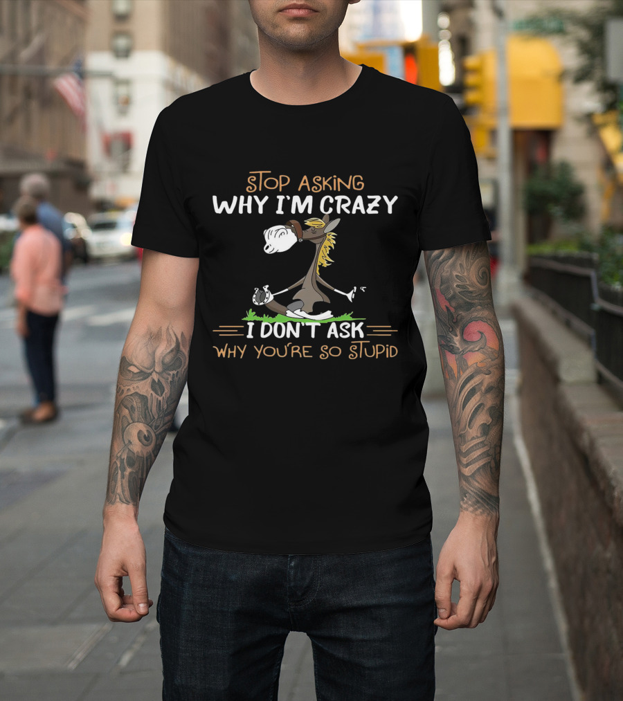 Stop Asking Why I'm Crazy I Don't Ask Why You're So Stupid Horse Riding Humor T-Shirt