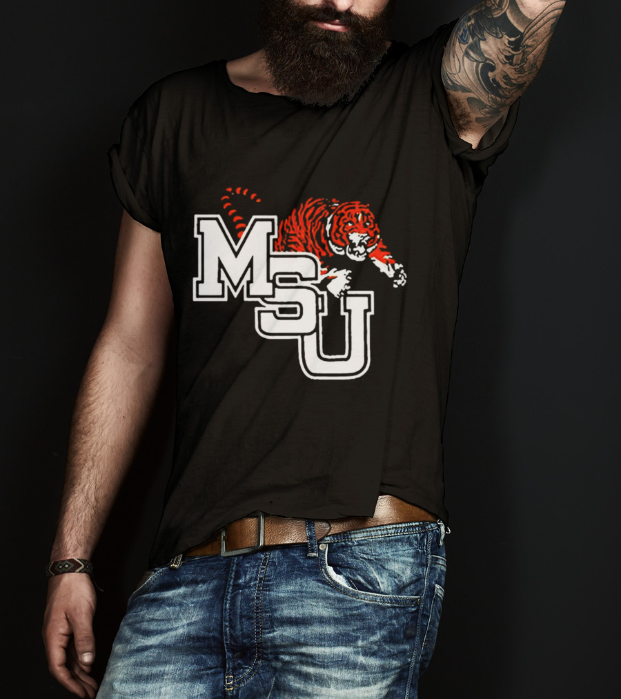 MSU Tiger Logo With Fierce Tiger Image T-Shirt