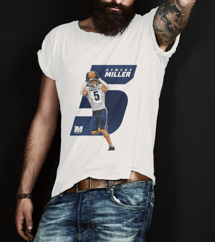 Dymere Miller Monmouth Hawks Football Number 5 Caricature T-Shirt