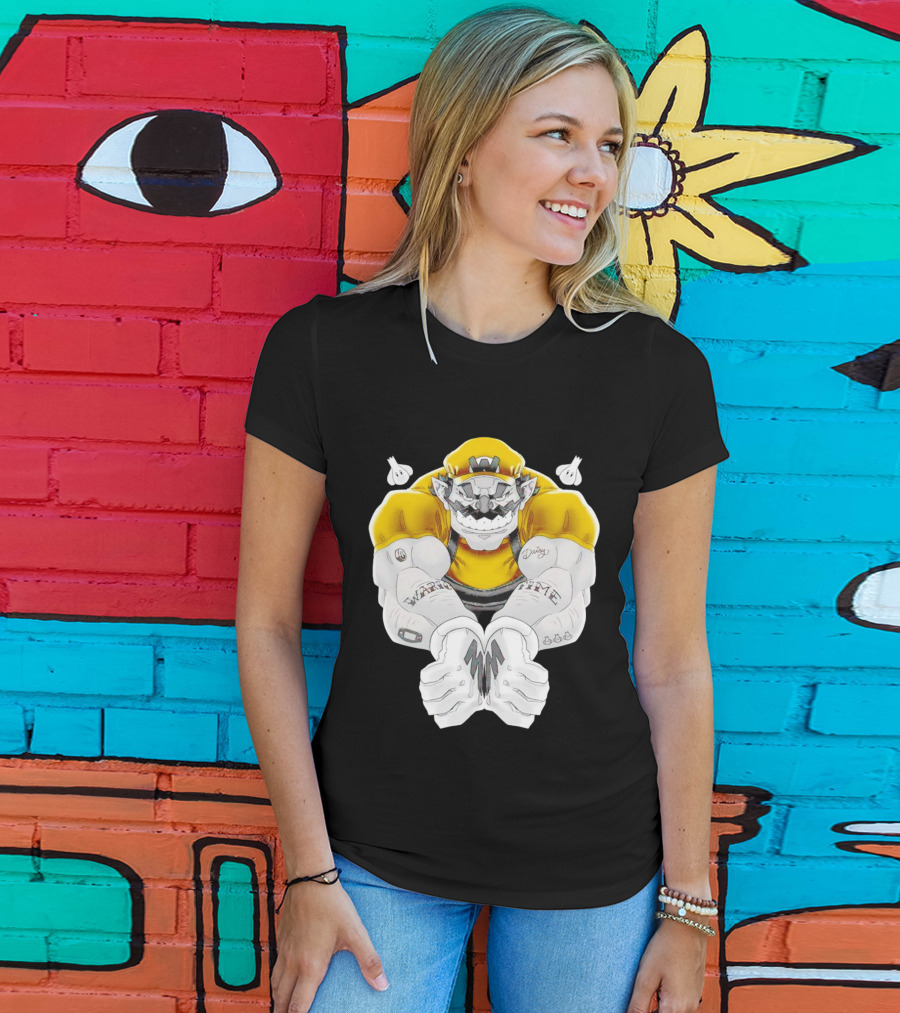 Wario Time Mario Daisy Tattoo With Yellow Cap And Muscle Pose T-Shirt