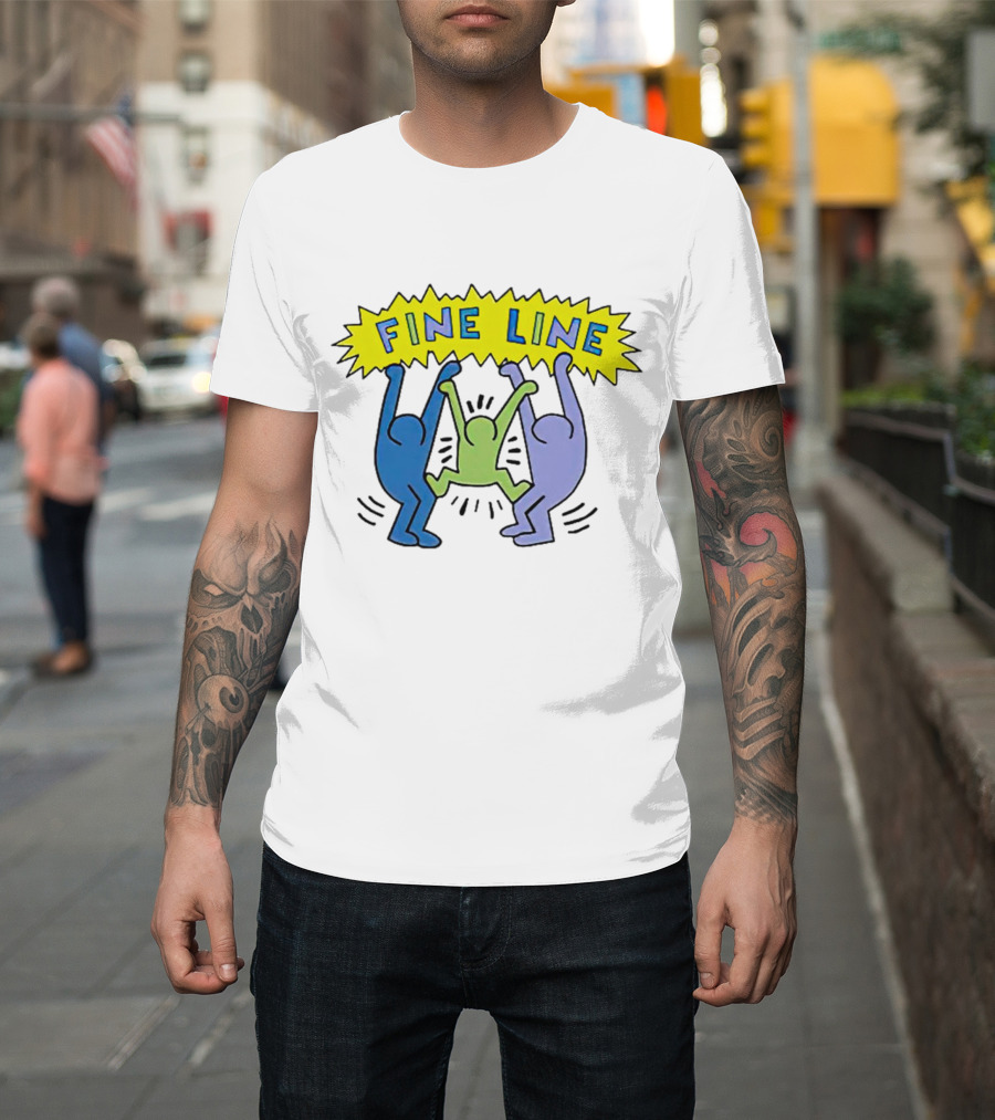 Fine Line Colorful Figures In Haring T-Shirt