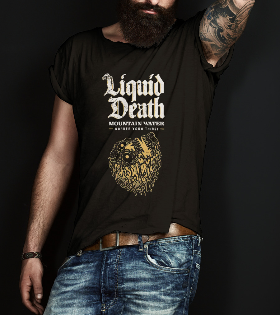 Liquid Death Mountain Water Murder Your Thirst Skull Head T-Shirt