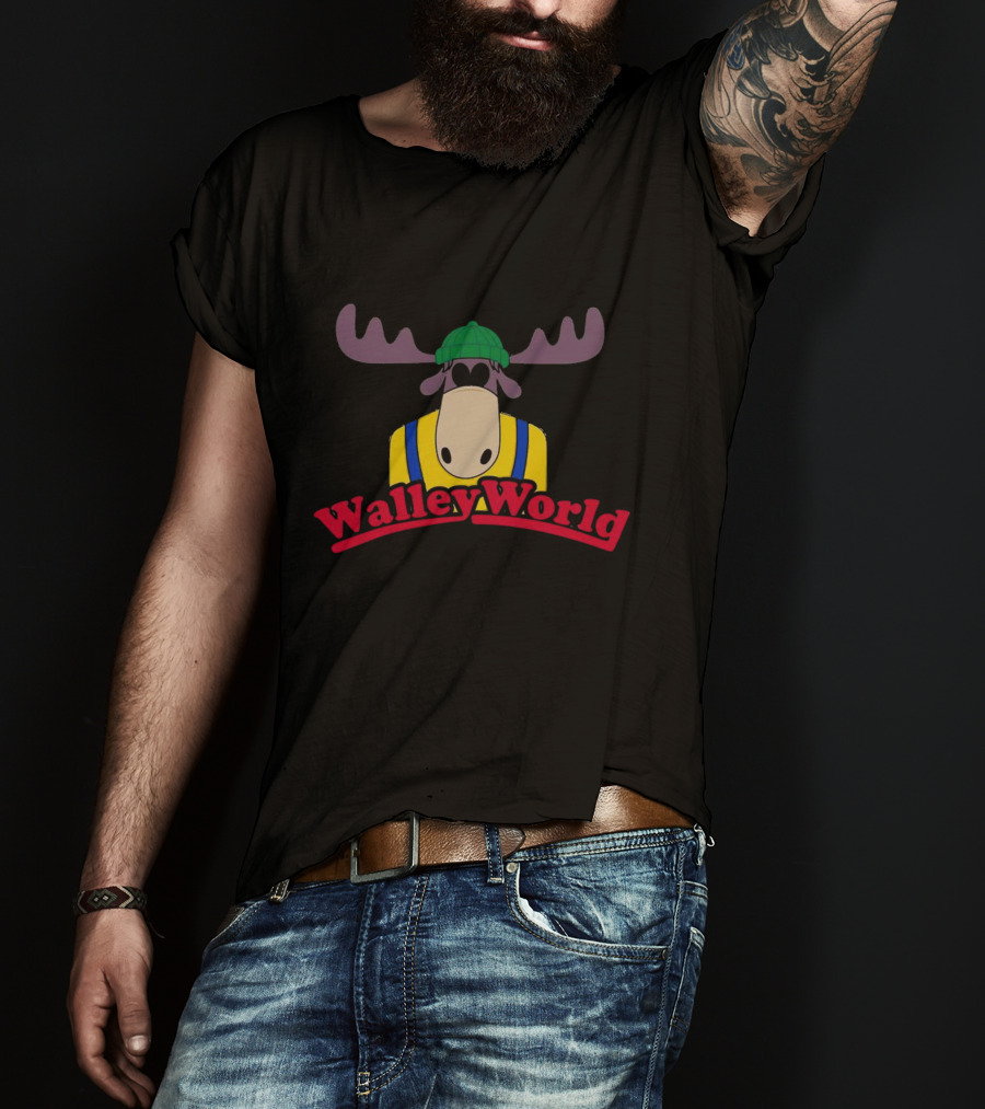 Walley World Moose Cartoon Character In Green Hat And Yellow T-Shirt