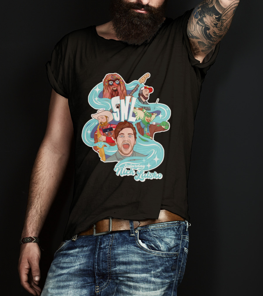Saturday Nick Lutsko SNL Characters And Music Elements T-Shirt