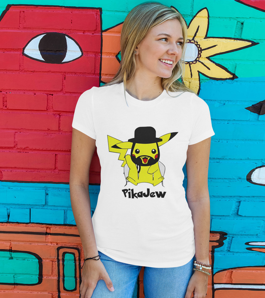 PikaJew Pikachu Hasidic Jewish Fusion Character With Yarmulke And Payot T-Shirt