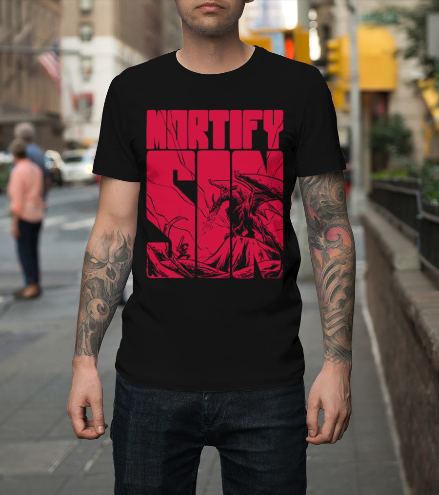 MORTIFY SIN Dark Battle With Fiery Behemoth T-Shirt