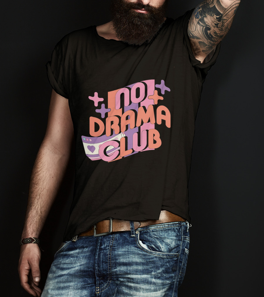 No Drama Club Cute Cartoon Heart Stripes And Shapes T-Shirt