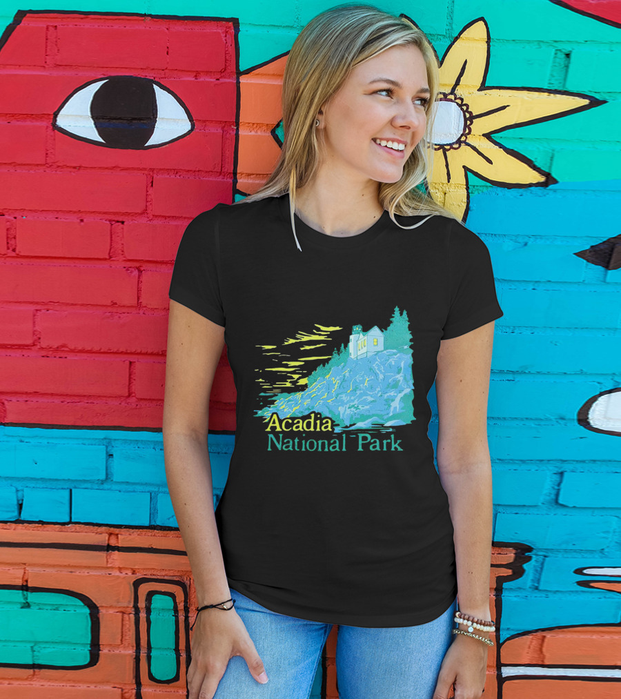 Acadia National Park Scenic Lighthouse And Rocky Cliff T-Shirt