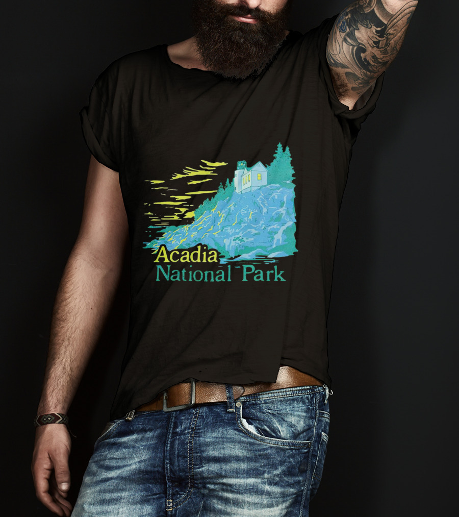 Acadia National Park Scenic Lighthouse And Rocky Cliff T-Shirt