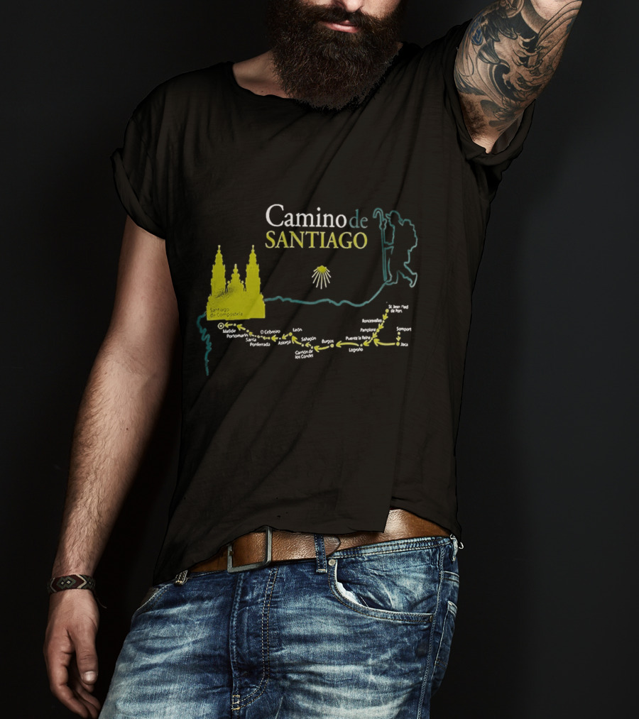 Camino De Santiago Map Santiago Compostela Route Pilgrim Journey T-Shirt