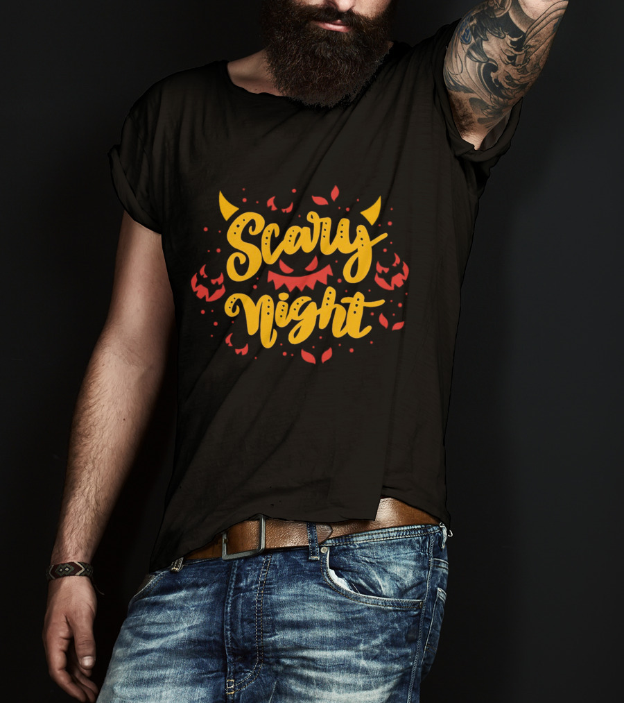 Scary Night Halloween Pumpkin Faces And Demon Horns T-Shirt