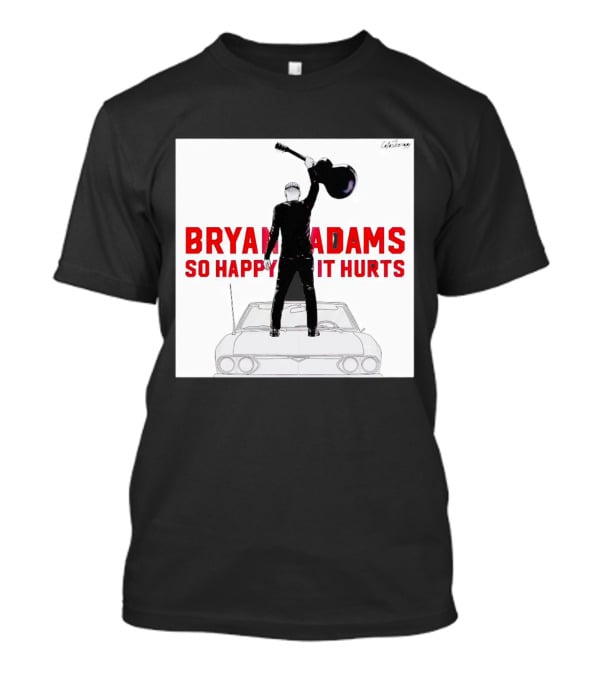 Bryan Adams So Happy It Hurts Album Cover Art Standing On Car With Guitar T-Shirt