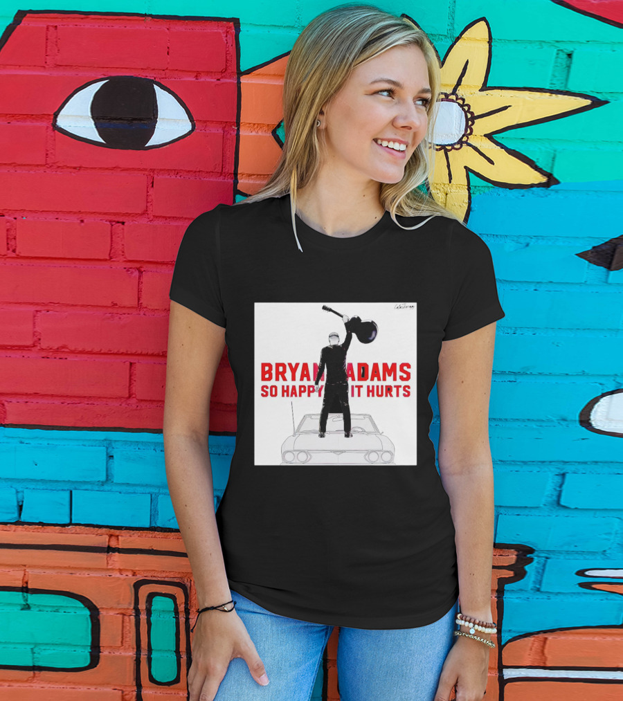 Bryan Adams So Happy It Hurts Album Cover Art Standing On Car With Guitar T-Shirt