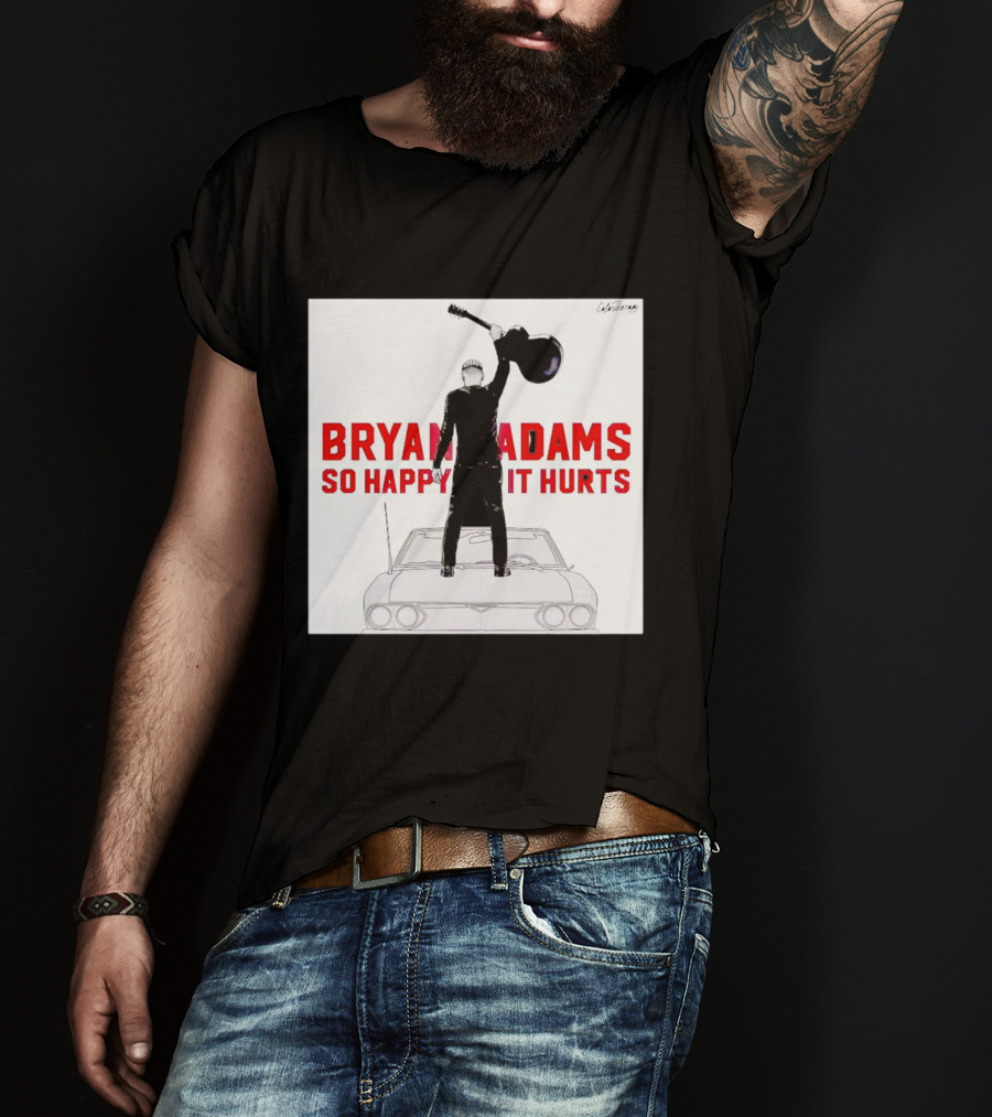 Bryan Adams So Happy It Hurts Album Cover Art Standing On Car With Guitar T-Shirt