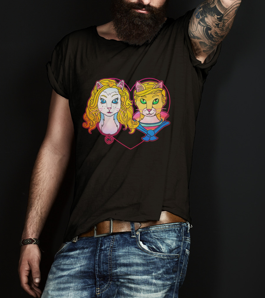 Barbcats Heart Neon Feline Duo Pop T-Shirt