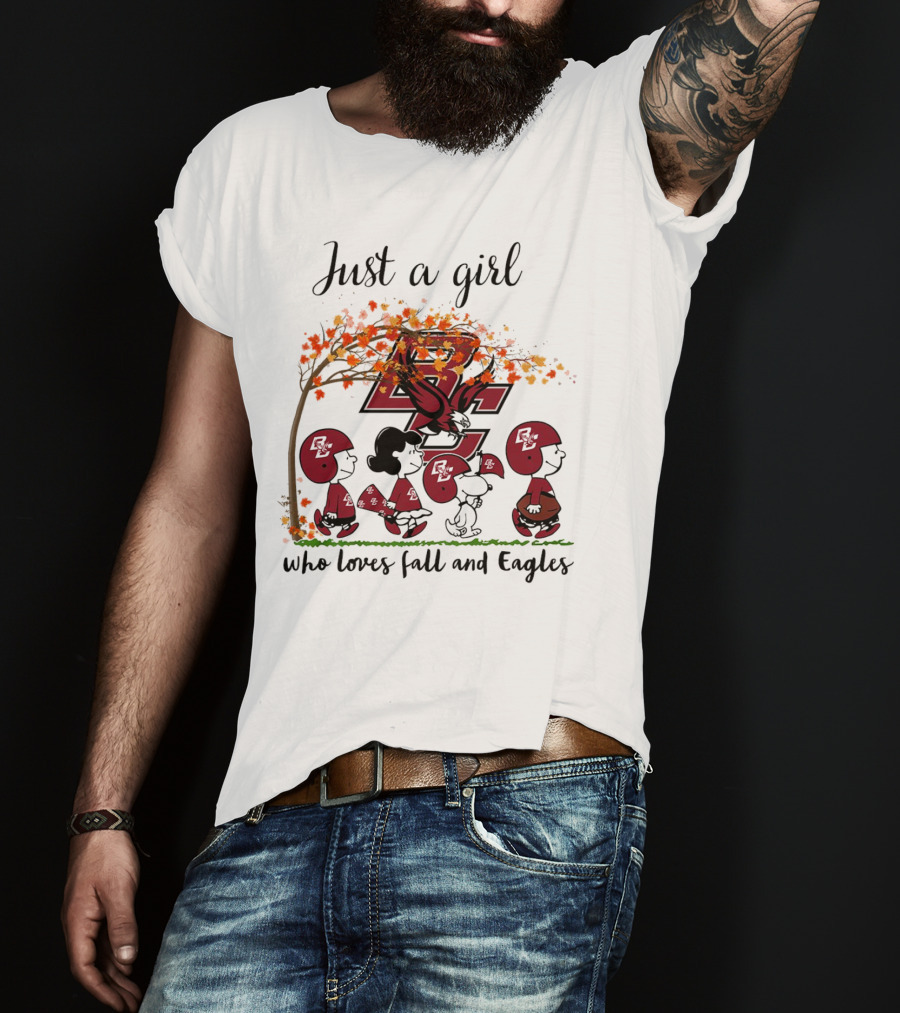 Just A Girl Who Loves Fall And Boston College Eagles Peanuts Cartoon T-Shirt