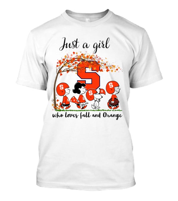 Just A Girl Who Loves Fall And Orange Peanuts Cartoon Halloween Football Leaves T-Shirt