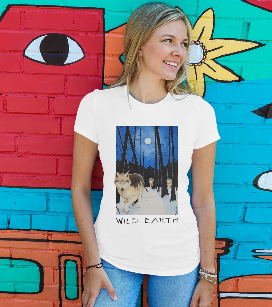 Wild Earth Wolves Under Moonlit Forest T-Shirt