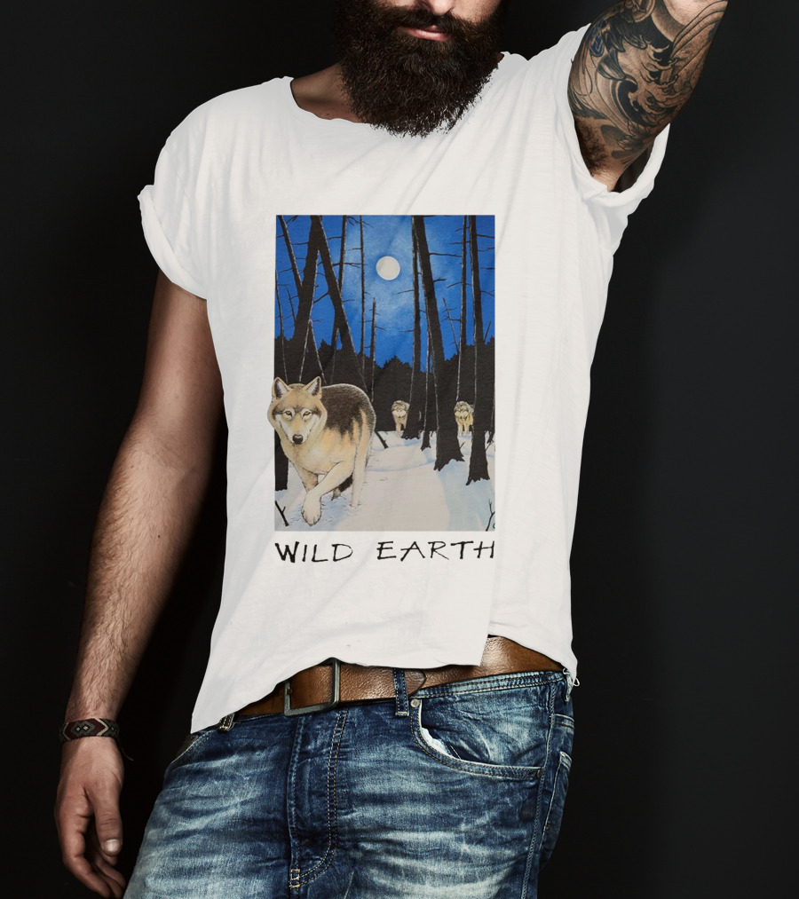 Wild Earth Wolves Under Moonlit Forest T-Shirt