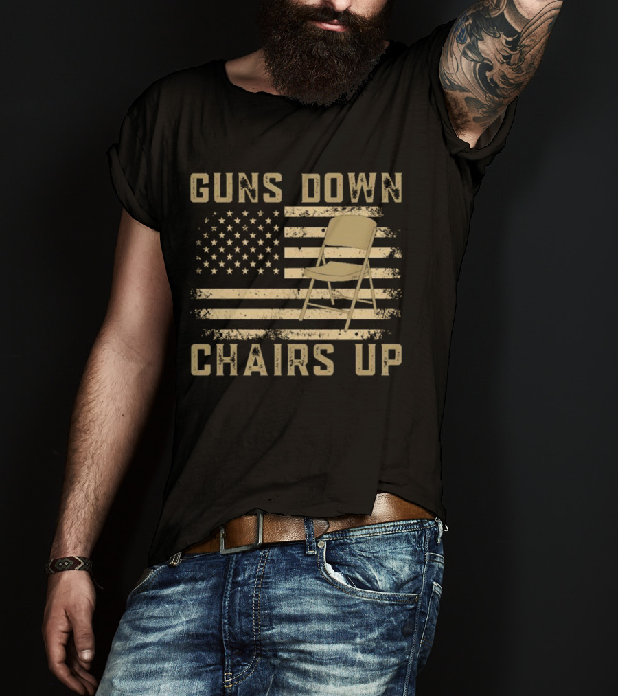 Guns Down Chairs Up American Flag Montgomery Alabama Brawl T-Shirt