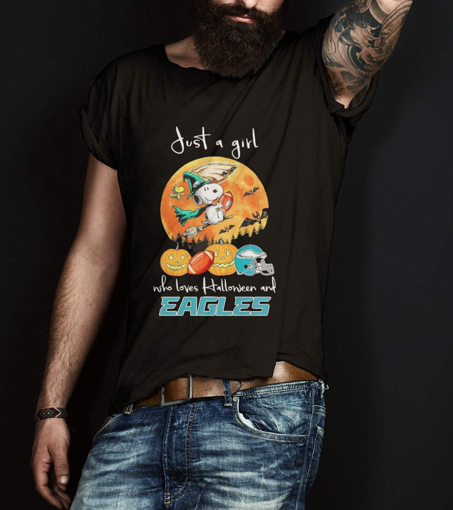 Just A Girl Who Loves Halloween And Philadelphia Eagles Snoopy T-Shirt