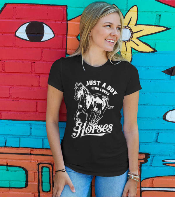 Just A Boy Who Loves Horses Riding T-Shirt