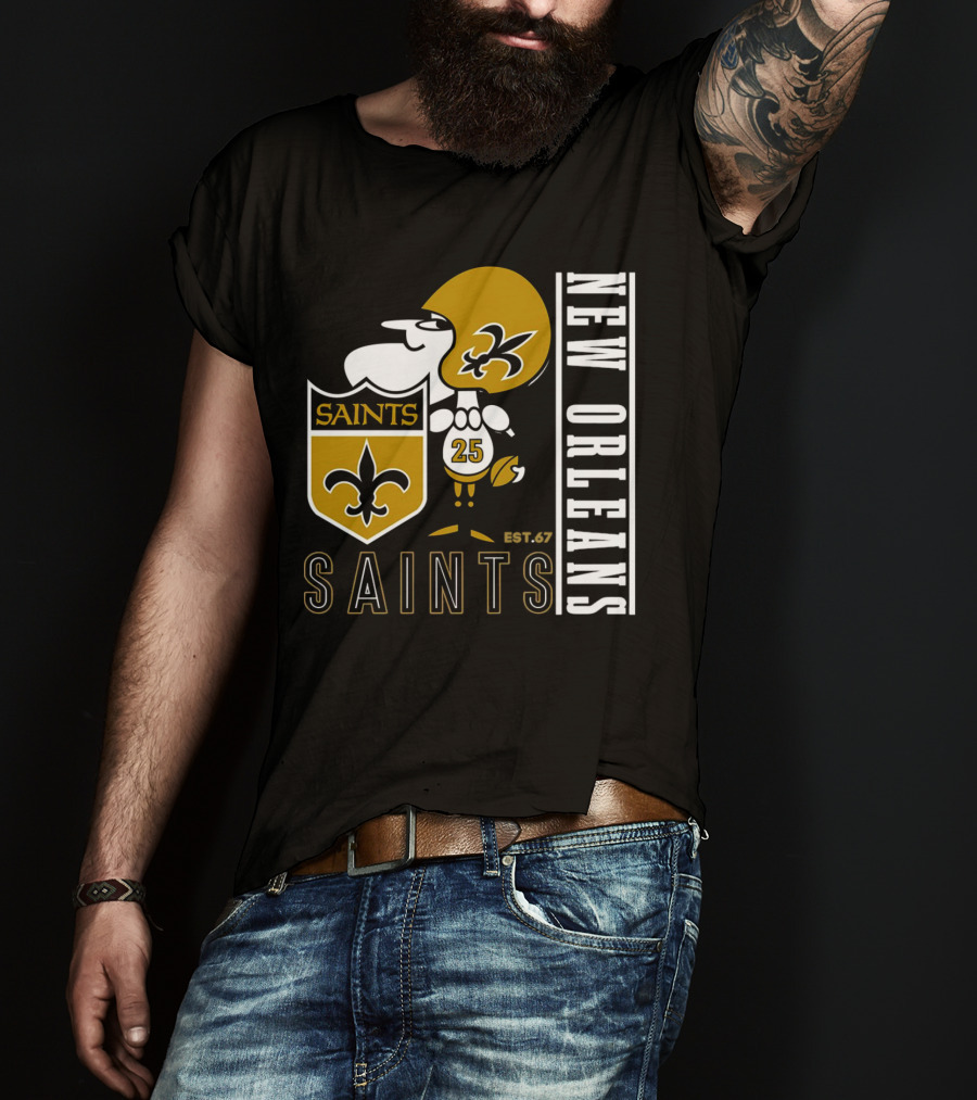 New Orleans Saints Est.67 Mascot With Shield And Fleur-de-Lis T-Shirt