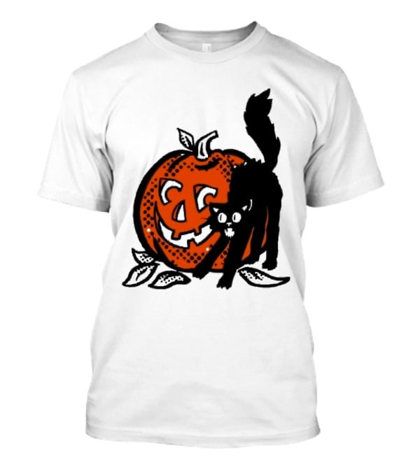 Vintage Halloween Pumpkin And Black Cat T-Shirt
