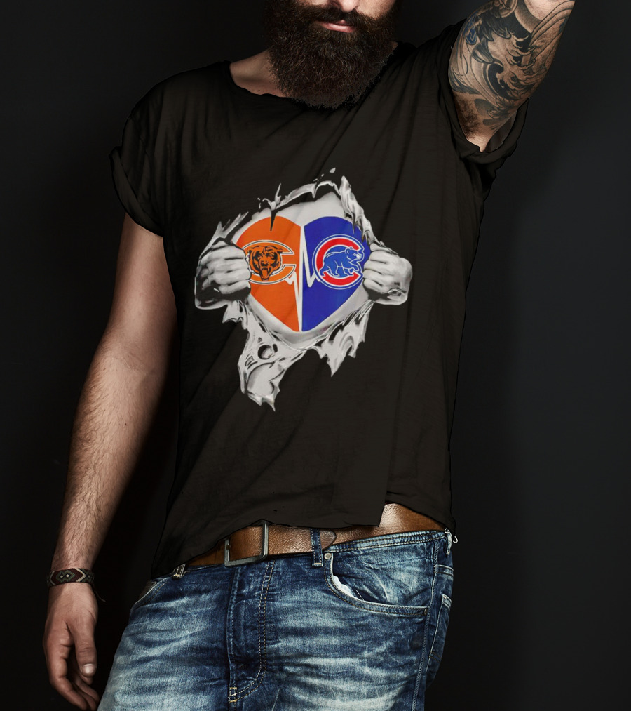 Chicago Bears Cubs Heart Burst T-Shirt