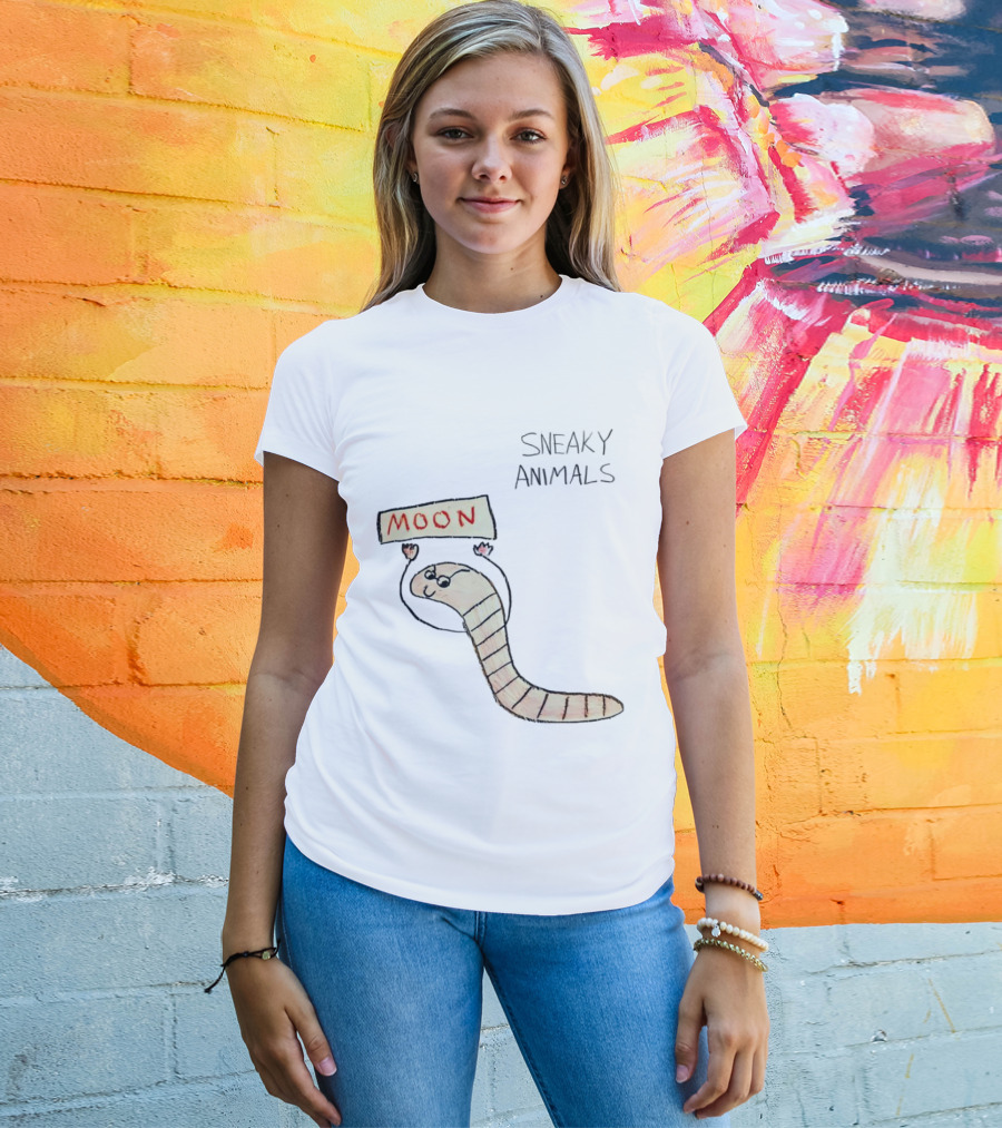 Sneaky Animals Moon Worm Holding Sign T-Shirt