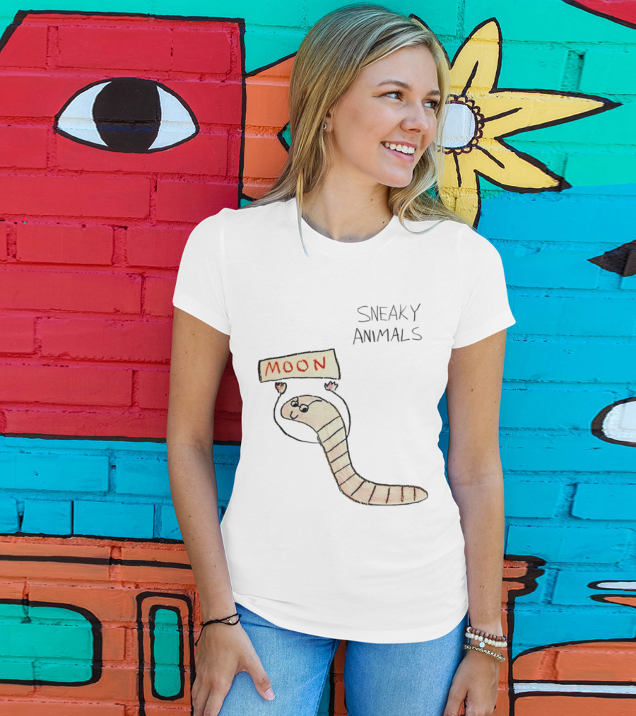 Sneaky Animals Moon Worm Holding Sign T-Shirt