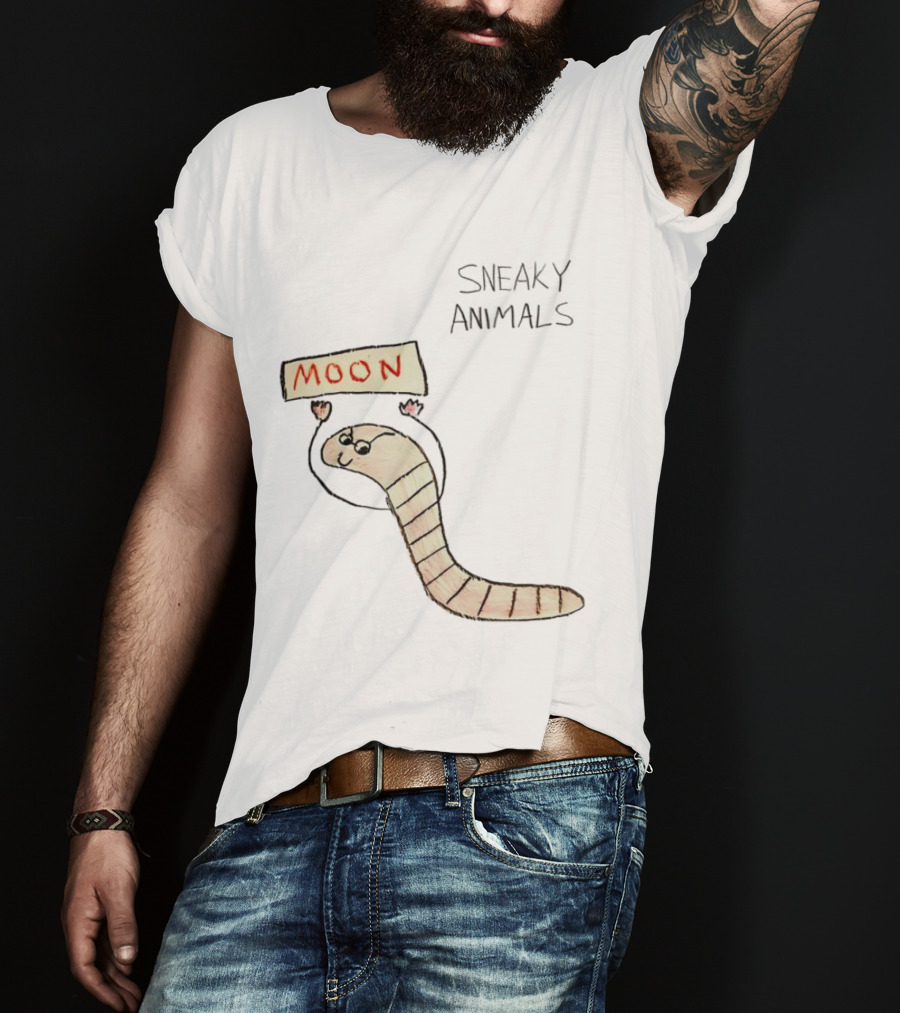 Sneaky Animals Moon Worm Holding Sign T-Shirt