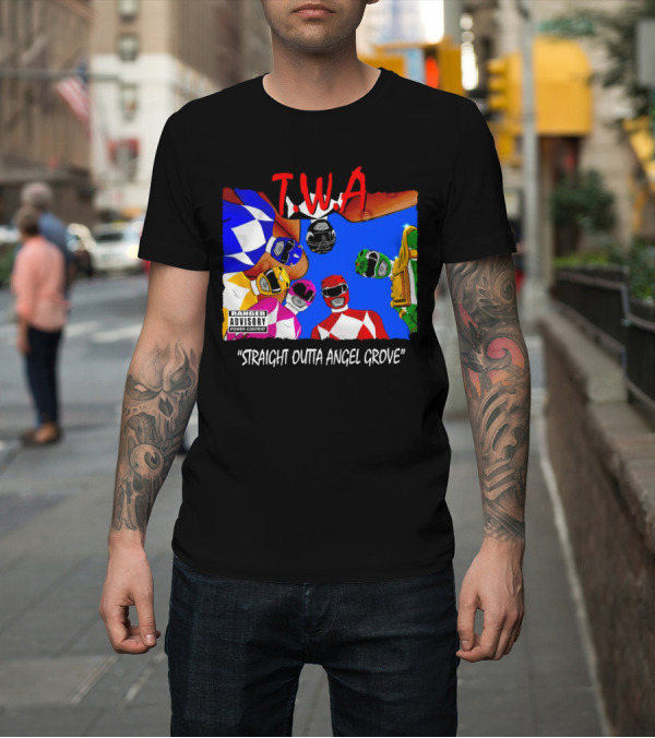 Shirt: T.W.A Mighty Morphin Power Rangers Straight Outta Angel Grove Ranger Advisory Power Content T-Shirt T.W.A Mighty Morphin Power Rangers Straight Outta Angel Grove Ranger Advisory Power Content T-Shirt