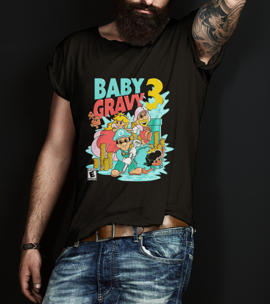 Baby Gravy 3 Bros Funny Mario Parody Explicit Content T-Shirt