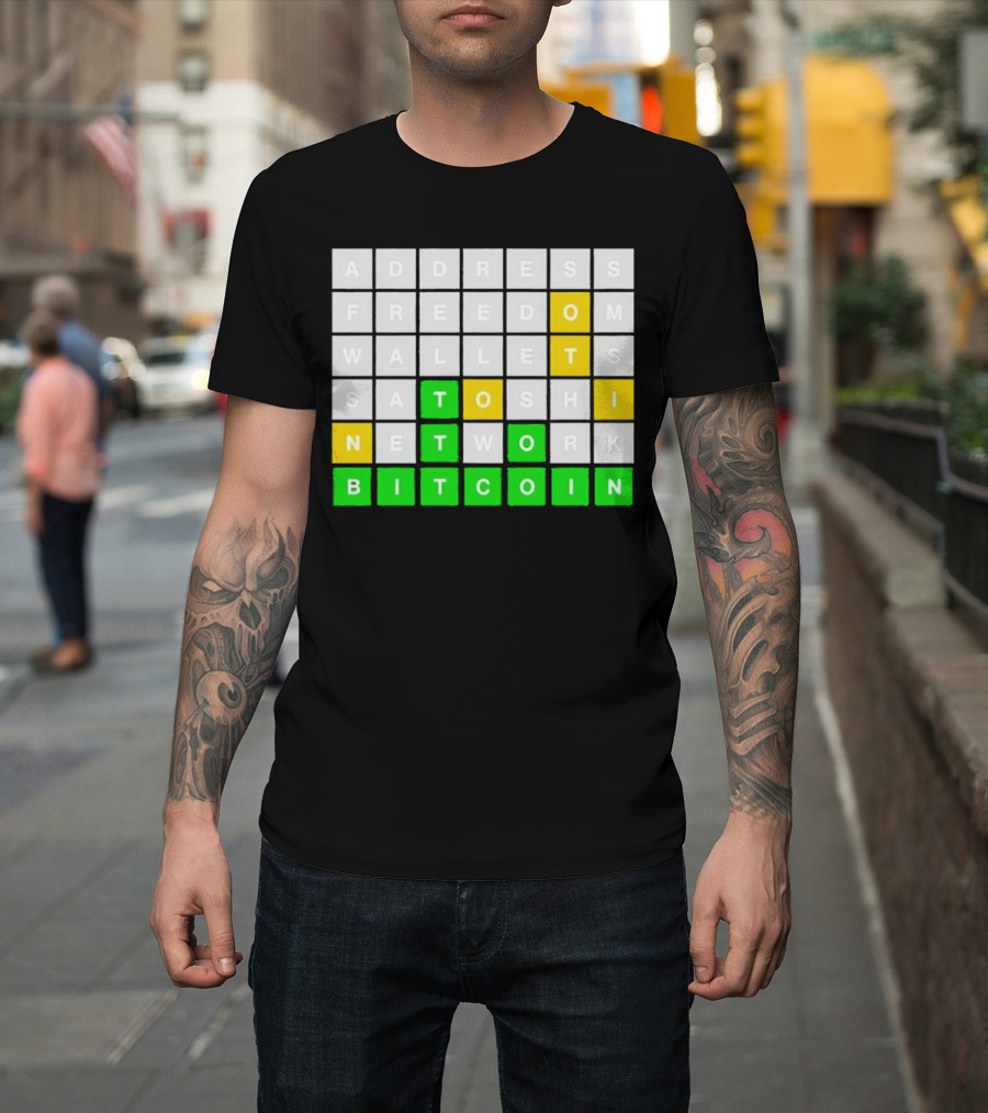 Address Freedom Wallets Satoshi Network Bitcoin Word Game T-Shirt