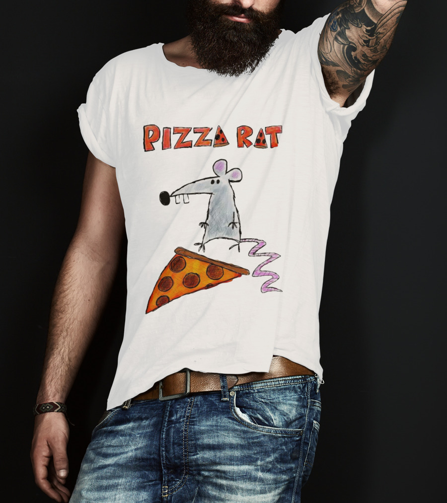 Pizza Rat Riding Pepperoni Slice With Whimsical Cartoon T-Shirt