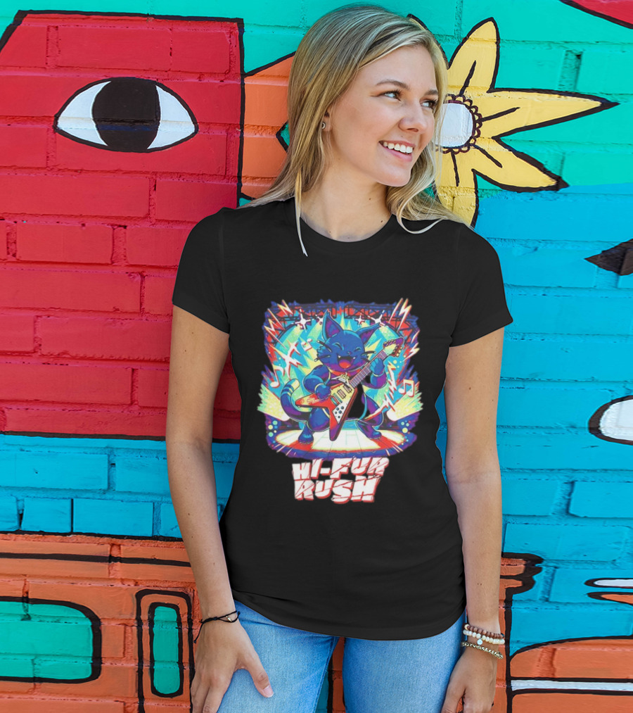 Cat Hi-Fur Rush Rocking Guitar Performance T-Shirt