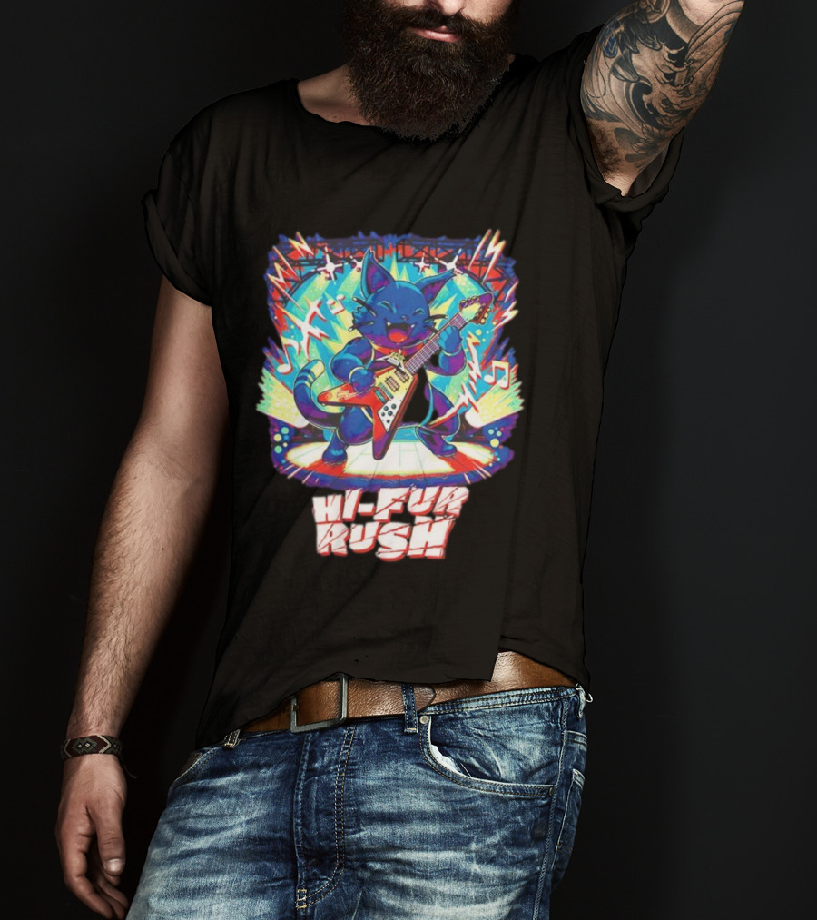 Cat Hi-Fur Rush Rocking Guitar Performance T-Shirt
