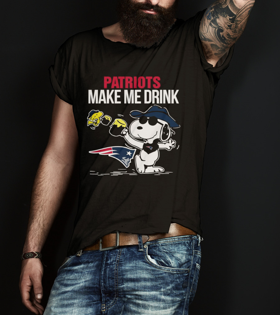 Patriots Snoopy Make Me Drink New England Football Peanuts Woodstock T-Shirt
