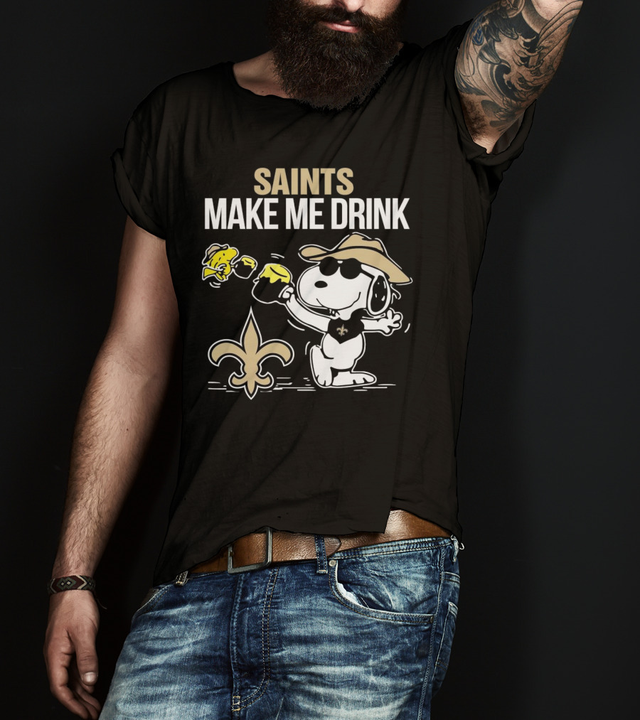Snoopy Saints Make Me Drink With Football Logo And Hat T-Shirt