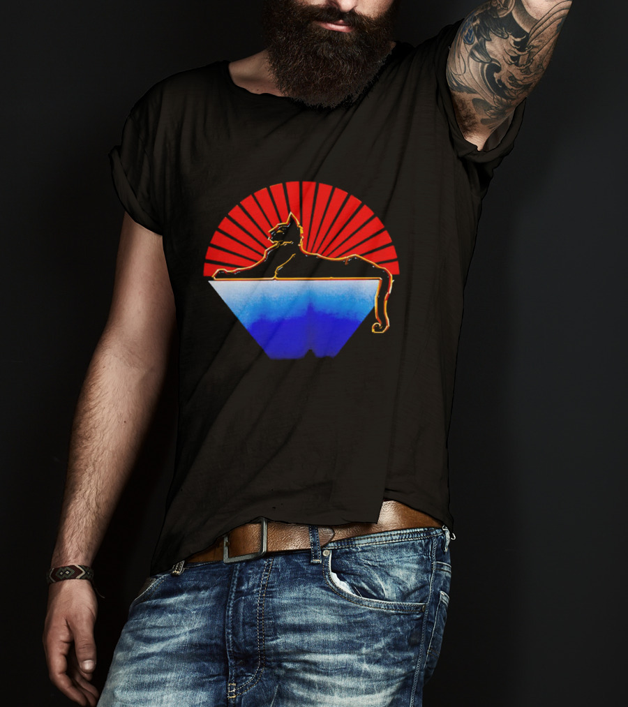Cats Under The Stars Sphinx With Rising Sun And Tricolor Pyramid T-Shirt